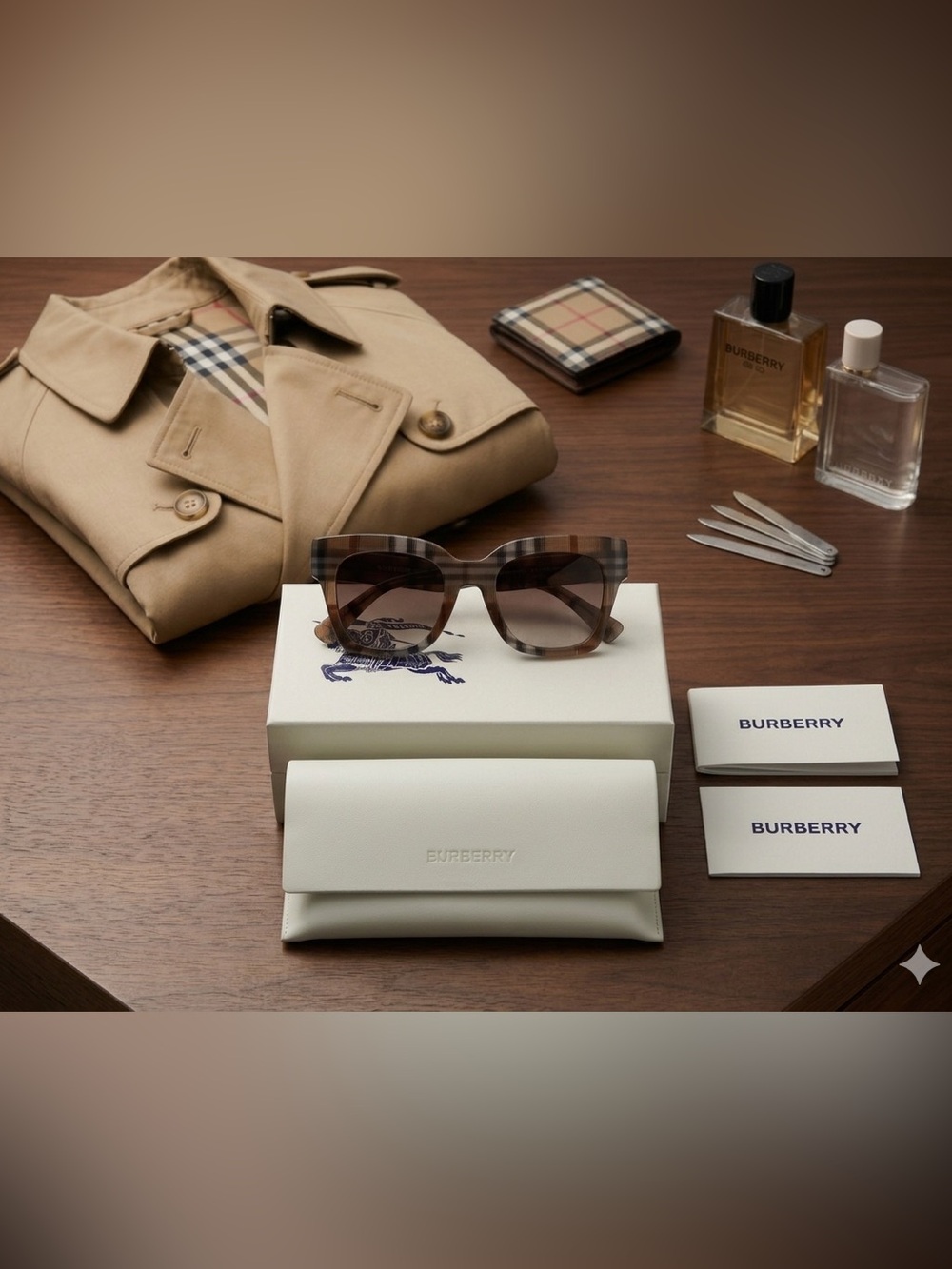 Burberry Nova Check Square Sunglasses in Brown and Black NWT - Picture 2 of 6